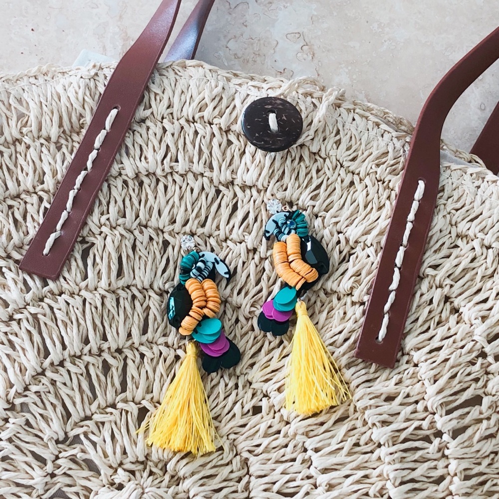 TOUCAN INSPIRED TASSEL EARRINGS (C4) - Picture 4 of 4
